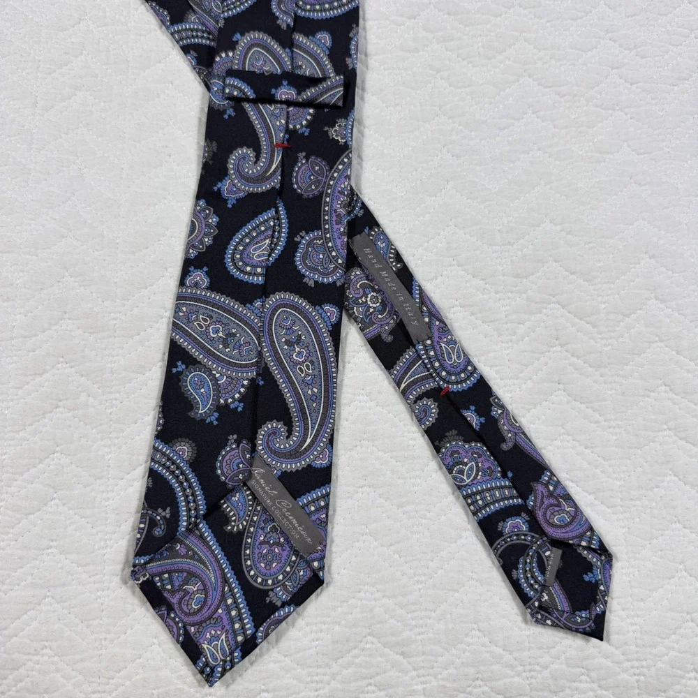 Daniel Cremieux Signature Mens Tie Paisley Silk‎ Black Purple 7 Fold 60
